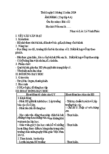 Kế hoạch bài dạy Âm Nhạc Lớp 4+5 - Tuần 10 - Năm học 2024-2025 - Nguyễn Thị Hiền Thương