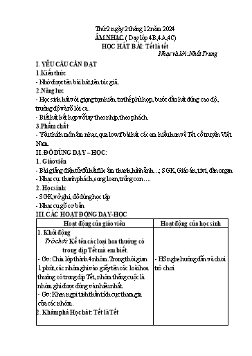 Kế hoạch bài dạy Âm Nhạc Lớp 4+5 - Tuần 13 - Năm học 2024-2025 - Nguyễn Thị Hiền Thương