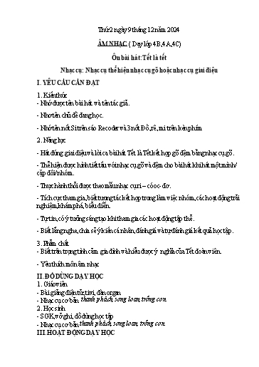Kế hoạch bài dạy Âm Nhạc Lớp 4+5 - Tuần 14 - Năm học 2024-2025 - Nguyễn Thị Hiền Thương