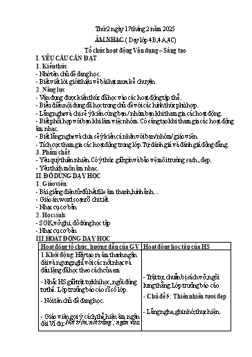 Kế hoạch bài dạy Âm Nhạc Lớp 4+5 - Tuần 23 - Năm học 2024-2025 - Nguyễn Thị Hiền Thương