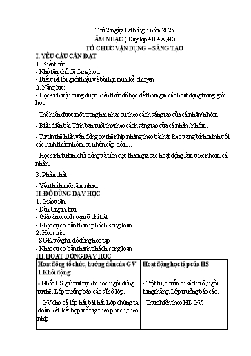 Kế hoạch bài dạy Âm Nhạc Lớp 4+5 - Tuần 27 - Năm học 2024-2025 - Nguyễn Thị Hiền Thương