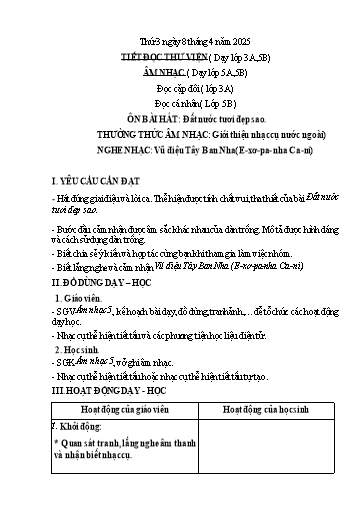 Kế hoạch bài dạy Âm Nhạc Lớp 4+5 - Tuần 30 - Năm học 2024-2025 - Nguyễn Thị Hiền Thương
