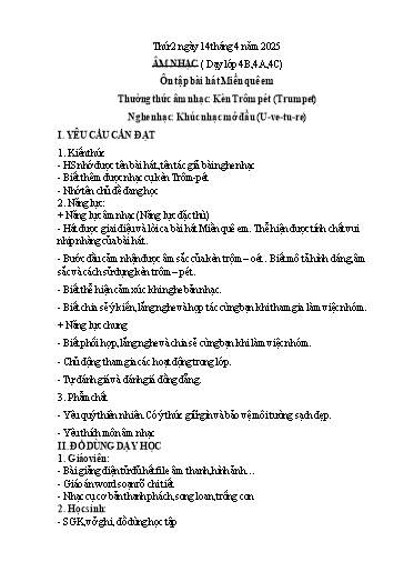 Kế hoạch bài dạy Âm Nhạc Lớp 4+5 - Tuần 31 - Năm học 2024-2025 - Nguyễn Thị Hiền Thương