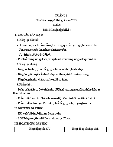 Kế hoạch bài dạy các môn Lớp 3 - Tuần 21 - Năm học 2024-2025 - Trần Thị Mai Hương