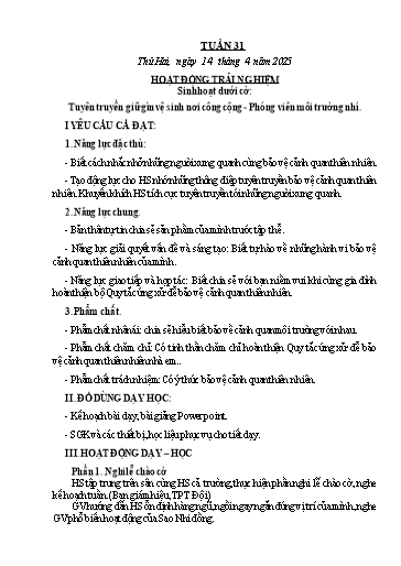 Kế hoạch bài dạy các môn Lớp 3 - Tuần 31 - Năm học 2024-2025 - Phan Thị Duyên