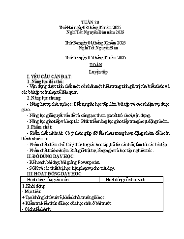 Kế hoạch bài dạy các môn Lớp 4 - Tuần 20 - Năm học 2024-2025 - Võ Thị Khánh Linh
