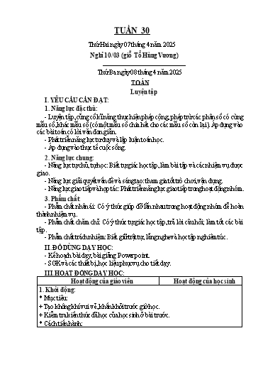 Kế hoạch bài dạy các môn Lớp 4 - Tuần 30 - Năm học 2024-2025 - Ngụy Thị Hồng Thủy