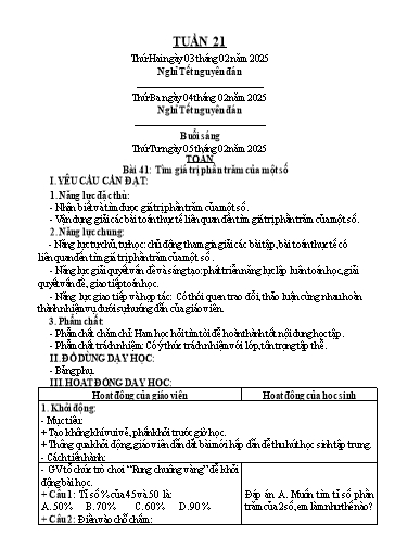 Kế hoạch bài dạy các môn Lớp 5 - Tuần 21 - Năm học 2024-2025 - Hoàng Thị Minh Ngọc
