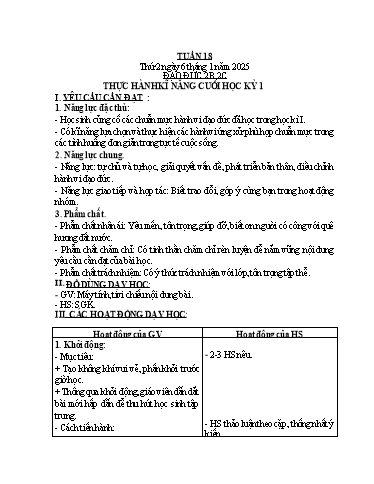 Kế hoạch bài dạy Đạo đức + Âm nhạc Khối Tiểu học - Tuần 18 - Năm học 2024-2025 - Nguyễn Thị Kim Quy