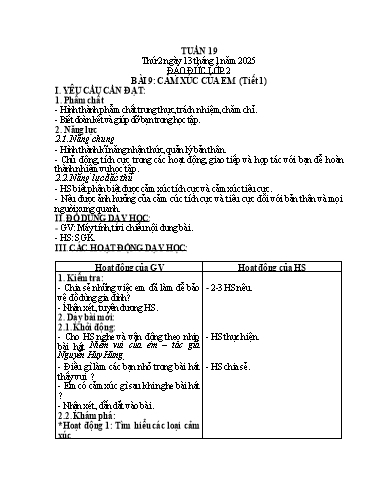 Kế hoạch bài dạy Đạo đức + Âm nhạc Khối Tiểu học - Tuần 19 - Năm học 2024-2025 - Nguyễn Thị Kim Quy