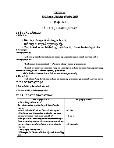 Kế hoạch bài dạy Đạo đức Lớp 1 (Kết nối tri thức) - Tuần 20 - Bài 17: Tự giác học tập - Năm học 2024-2025 - Phan Thị Hiên