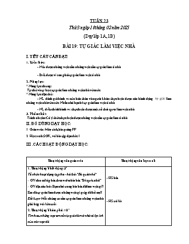 Kế hoạch bài dạy Đạo đức Lớp 1 (Kết nối tri thức) - Tuần 23 - Bài 19: Tự giác làm việc nhà - Năm học 2024-2025 - Phan Thị Hiên