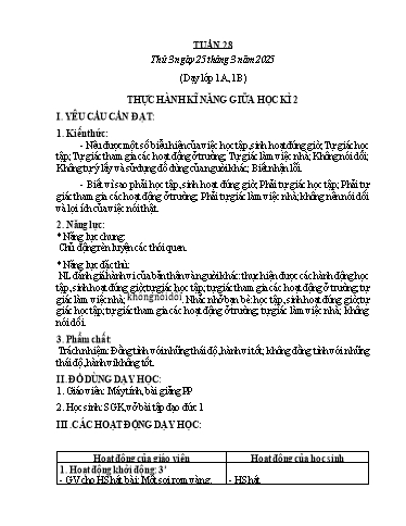 Kế hoạch bài dạy Đạo đức Lớp 1 (Kết nối tri thức) - Tuần 28: Thực hành kĩ năng giữa học kì II - Năm học 2024-2025 - Phan Thị Hiên