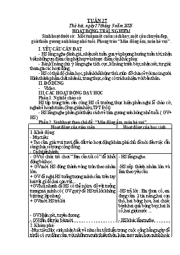Kế hoạch bài dạy Lớp 3 - Tuần 27 - Năm học 2024-2025 - Hoàng Thị Thùy