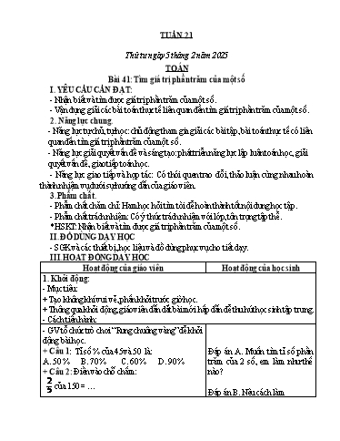 Kế hoạch bài dạy Lớp 5 - Tuần 21 - Năm học 2024-2025 - Hoàng Thị Nhung