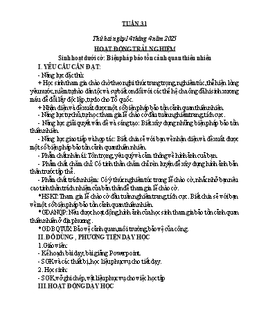 Kế hoạch bài dạy Lớp 5 - Tuần 31 - Năm học 2024-2025 - Hoàng Thị Nhung
