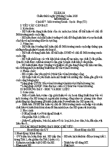 Kế hoạch bài dạy Mĩ thuật & Hoạt động trải nghiệm Khối Tiểu học - Tuần 28 - Năm học 2024-2025 - Đinh Thị Thu