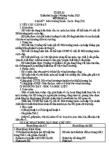 Kế hoạch bài dạy Mĩ thuật & Hoạt động trải nghiệm Khối Tiểu học - Tuần 31 - Năm học 2024-2025 - Đinh Thị Thu