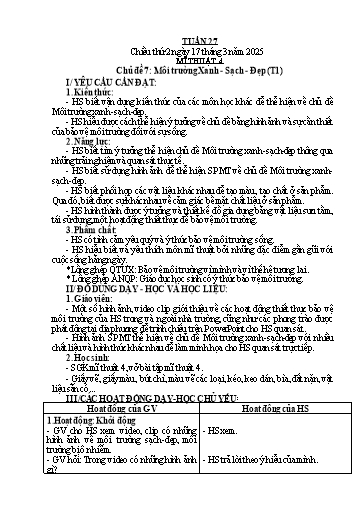 Kế hoạch bài dạy Mĩ thuật & Hoạt động trải nghiệm Khối Tiểu học - Tuần 27 - Năm học 2024-2025 - Đinh Thị Thu