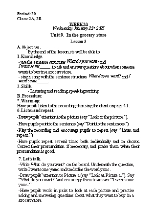 Kế hoạch bài dạy Tiếng Anh Lớp 2 - Tuần 20. Unit 9: In the grocery store - Lesson 3. Period 20 - Năm học 2024-2025 - Lê Thị Khang