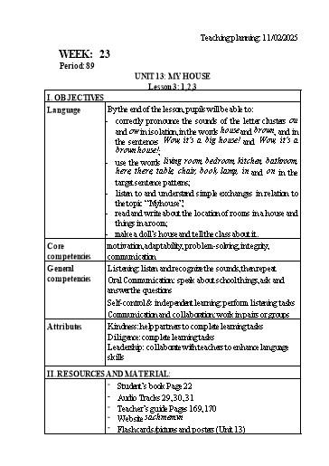 Kế hoạch bài dạy Tiếng Anh Lớp 3 - Tuần 23 - Unit 13 + Unit 14 - Năm học 2024-2025 - Lê Thị Huyền