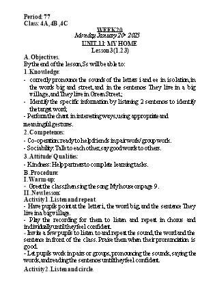 Kế hoạch bài dạy Tiếng Anh Lớp 4 - Tuần 20 - Unit 11 + Unit 12- Năm học 2024-2025 - Lê Thị Khang