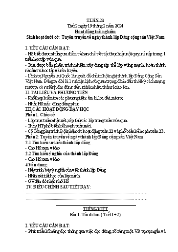 Kế hoạch bài dạy Toán + Tiếng Việt Lớp 1 (Kết nối tri thức) - Tuần 23 - Năm học 2024-2025 - Nguyễn Thị Hải Yến