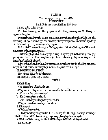 Kế hoạch bài dạy Toán + Tiếng Việt Lớp 1 (Kết nối tri thức) - Tuần 25 - Năm học 2024-2025 - Nguyễn Thị Hải Yến