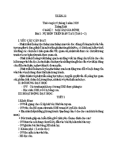 Kế hoạch bài dạy Toán + Tiếng Việt Lớp 1 - Tuần 21 - Năm học 2024-2025 - Nguyễn Thị Hoa