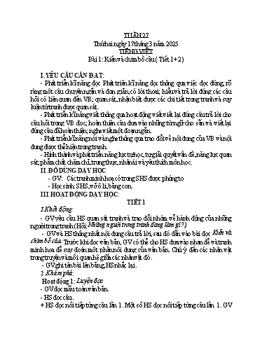 Kế hoạch bài dạy Toán + Tiếng Việt Lớp 1 - Tuần 27 - Năm học 2024-2025 - Nguyễn Thị Hoa