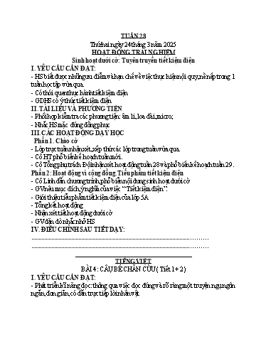 Kế hoạch bài dạy Toán + Tiếng Việt Lớp 1 - Tuần 28 - Năm học 2024-2025 - Nguyễn Thị Hoa