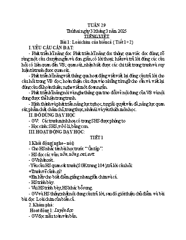 Kế hoạch bài dạy Toán + Tiếng Việt Lớp 1 - Tuần 29 - Năm học 2024-2025 - Nguyễn Thị Hoa