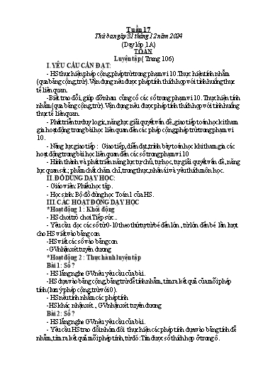 Kế hoạch bài dạy Toán & Tiếng Việt Lớp 1+2 - Tuần 17 - Năm học 2024-2025 - Đặng Thị Thu Thủy