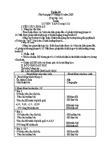 Kế hoạch bài dạy Toán & Tiếng Việt Lớp 1+2 - Tuần 18 - Năm học 2024-2025 - Đặng Thị Thu Thủy