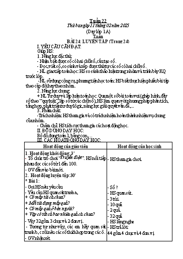 Kế hoạch bài dạy Toán & Tiếng Việt Lớp 1+2 - Tuần 22 - Năm học 2024-2025 - Đặng Thị Thu Thủy