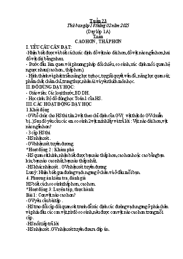 Kế hoạch bài dạy Toán & Tiếng Việt Lớp 1+2 - Tuần 23 - Năm học 2024-2025 - Đặng Thị Thu Thủy