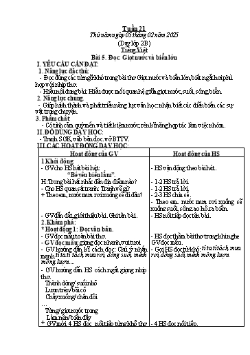 Kế hoạch bài dạy Toán & Tiếng Việt Lớp 2 - Tuần 21 - Năm học 2024-2025 - Đặng Thị Thu Thủy