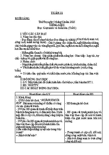 Kế hoạch bài dạy Toán + Tiếng Việt Lớp 2 - Tuần 21 - Năm học 2024-2025 - Lê Thị Thu Hà