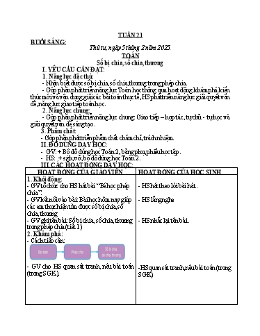 Kế hoạch bài dạy Toán + Tiếng Việt Lớp 2 - Tuần 21 - Năm học 2024-2025 - Trần Thị Hoài Trang
