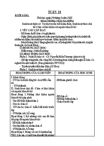 Kế hoạch bài dạy Toán + Tiếng Việt Lớp 2 - Tuần 28 - Năm học 2024-2025 - Trần Thị Hoài Trang
