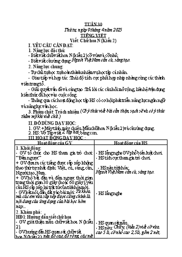 Kế hoạch bài dạy Toán + Tiếng Việt Lớp 2 - Tuần 30 - Năm học 2024-2025 - Lê Thị Thu Hà