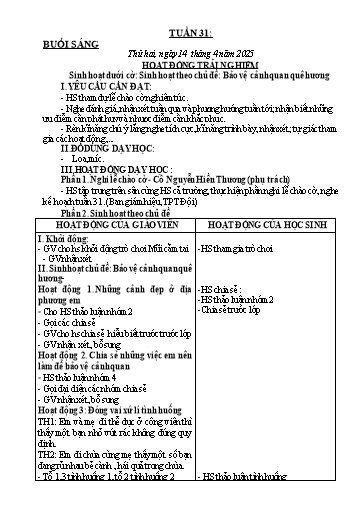 Kế hoạch bài dạy Toán + Tiếng Việt Lớp 2 - Tuần 31 - Năm học 2024-2025 - Trần Thị Hoài Trang