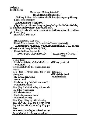 Kế hoạch bài dạy Toán + Tiếng Việt Lớp 2 - Tuần 31 - Năm học 2024-2025 - Lê Thị Thu Hà
