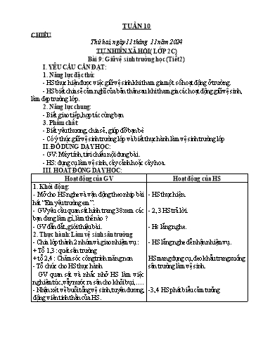 Kế hoạch bài dạy Tự nhiên và Xã hội & Khoa học Lớp 2+4 - Tuần 10 - Năm học 2024-2025 - Lê Thị Quyên