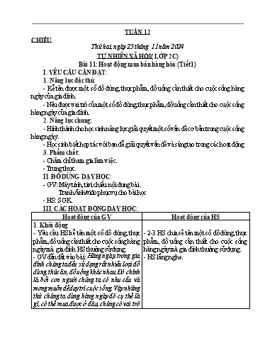 Kế hoạch bài dạy Tự nhiên và Xã hội & Khoa học Lớp 2+4 - Tuần 12 - Năm học 2024-2025 - Lê Thị Quyên