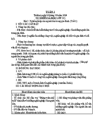 Kế hoạch bài dạy Tự nhiên và Xã hội & Khoa học Lớp 2+4 - Tuần 2 (Buổi chiều) - Năm học 2024-2025 - Lê Thị Quyên