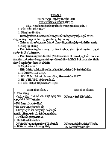 Kế hoạch bài dạy Tự nhiên và Xã hội & Khoa học Lớp 2+4 - Tuần 2 (Buổi sáng) - Năm học 2024-2025 - Lê Thị Quyên