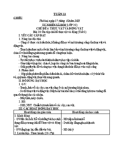 Kế hoạch bài dạy Tự nhiên và Xã hội & Khoa học Lớp 2+4 - Tuần 23 - Năm học 2024-2025 - Lê Thị Quyên