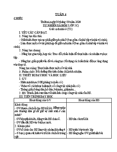 Kế hoạch bài dạy Tự nhiên và Xã hội & Khoa học Lớp 2+4 - Tuần 4 - Năm học 2024-2025 - Lê Thị Quyên