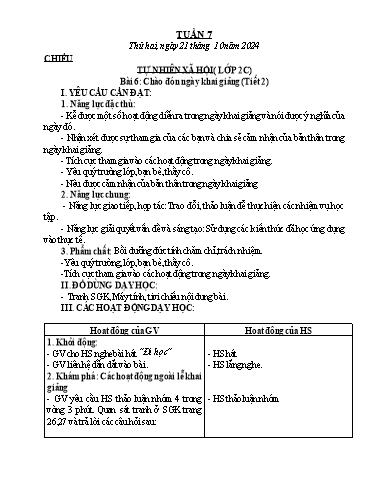 Kế hoạch bài dạy Tự nhiên và Xã hội & Khoa học Lớp 2+4 - Tuần 7 - Năm học 2024-2025 - Lê Thị Quyên